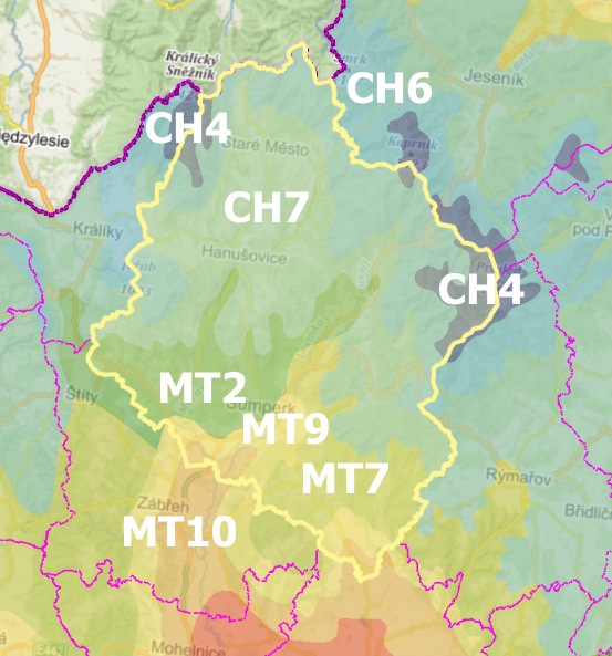 Zdroj: Quitt, E. (1971): Klimatické oblasti Československa, (data: Geografický ústav ČSAV, AOPK ČR)