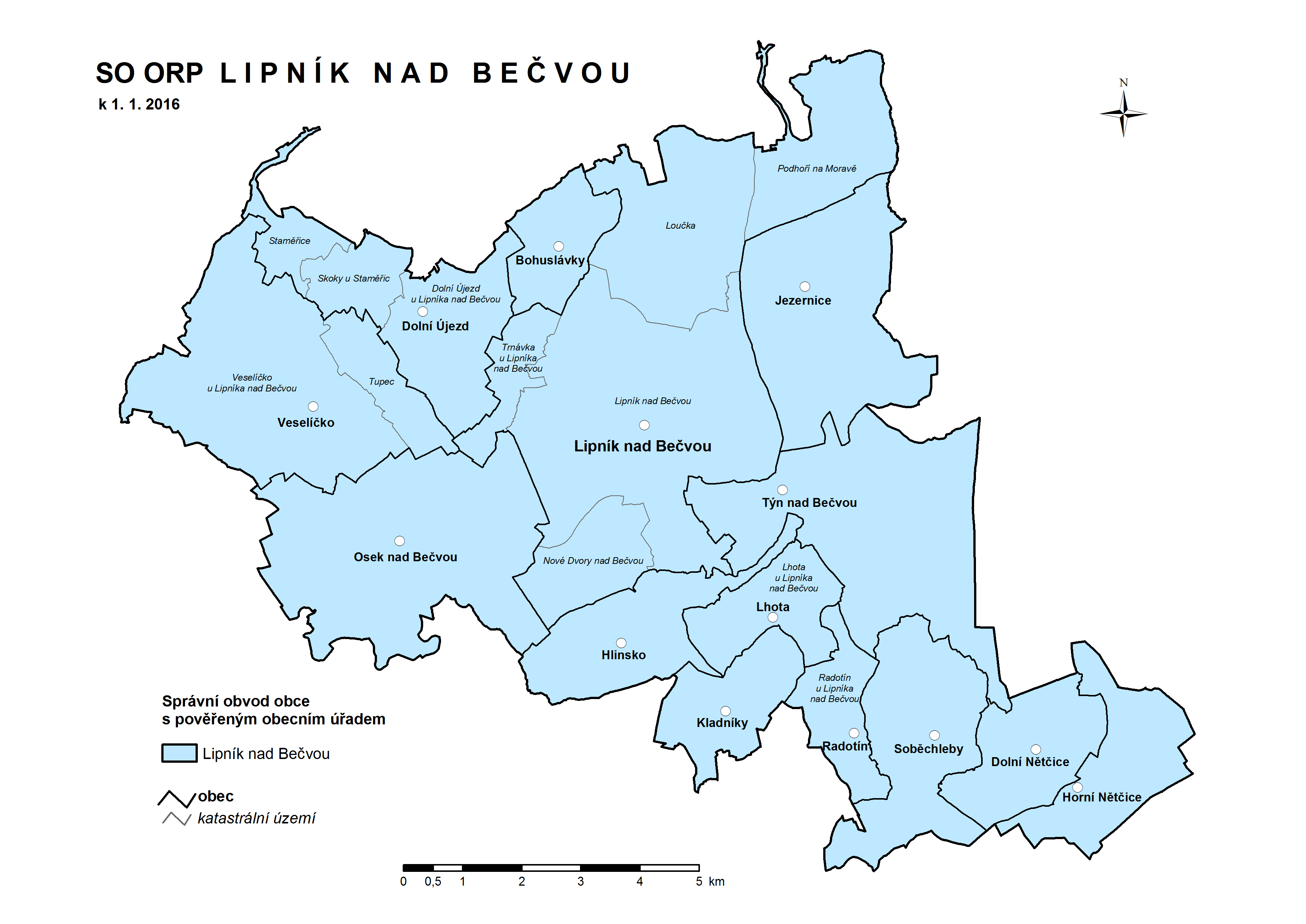 Mapa správního obvodu Lipník nad Bečvou